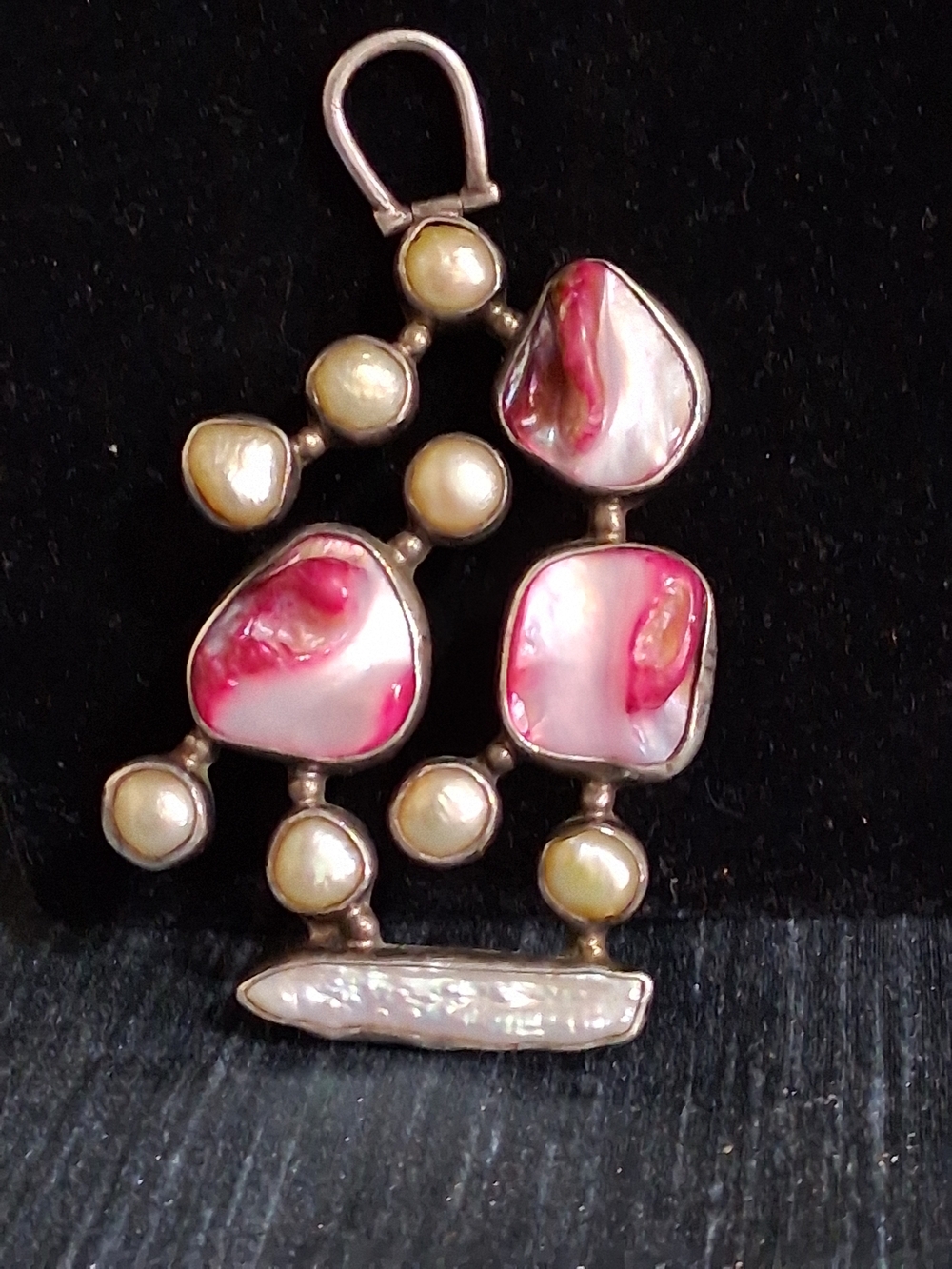 Artisan Pink Baroque Pearl Modernist Statement Pendant Sterling Silver Mop